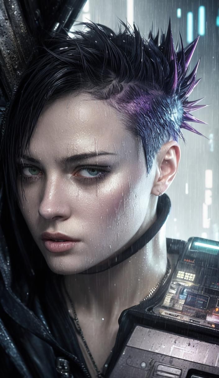 Cyberpunk Woman with Metallic Implants in Neon Alleyway