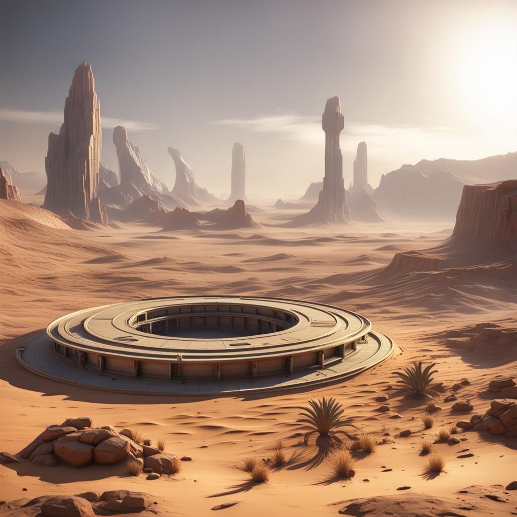 Alien Geometric City on Desert Ring World