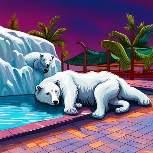 Polar Bear and Cub Relaxing: Graffiti Art
