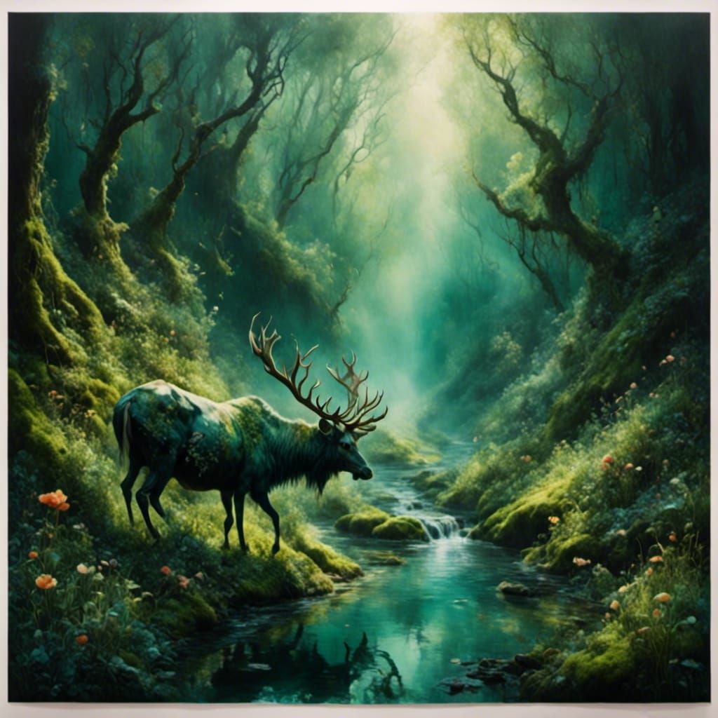 Brookside Walk in Romantic Watercolor Style