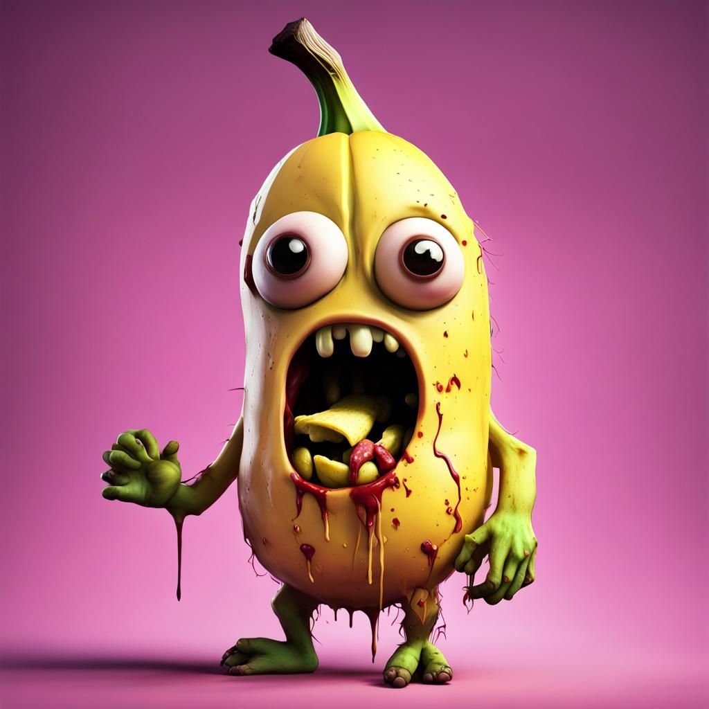 Hyperrealistic Cute Banana Zombie Concept Art