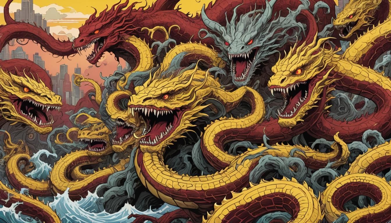 Monstrous Hydra-Leviathans in Frozen Tokyo, Junji Ito Style