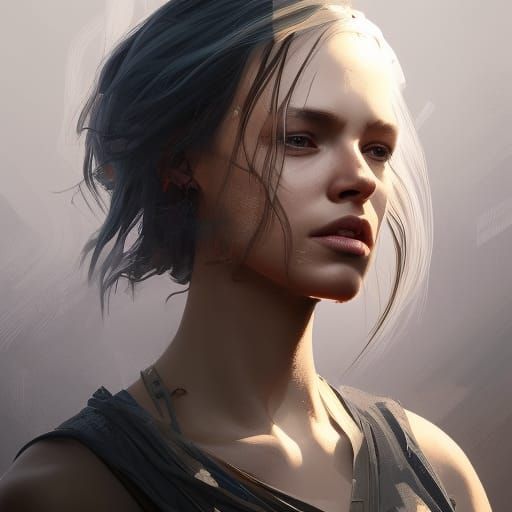 Detailed Portrait with Industrial Elements, Digital Art