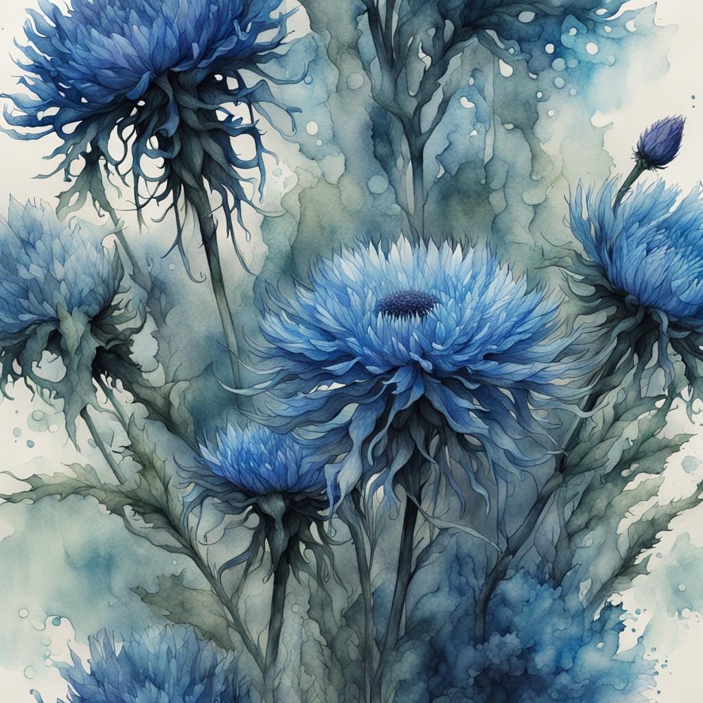 Watercolor Cornflowers in Detailed Botanical Illustration