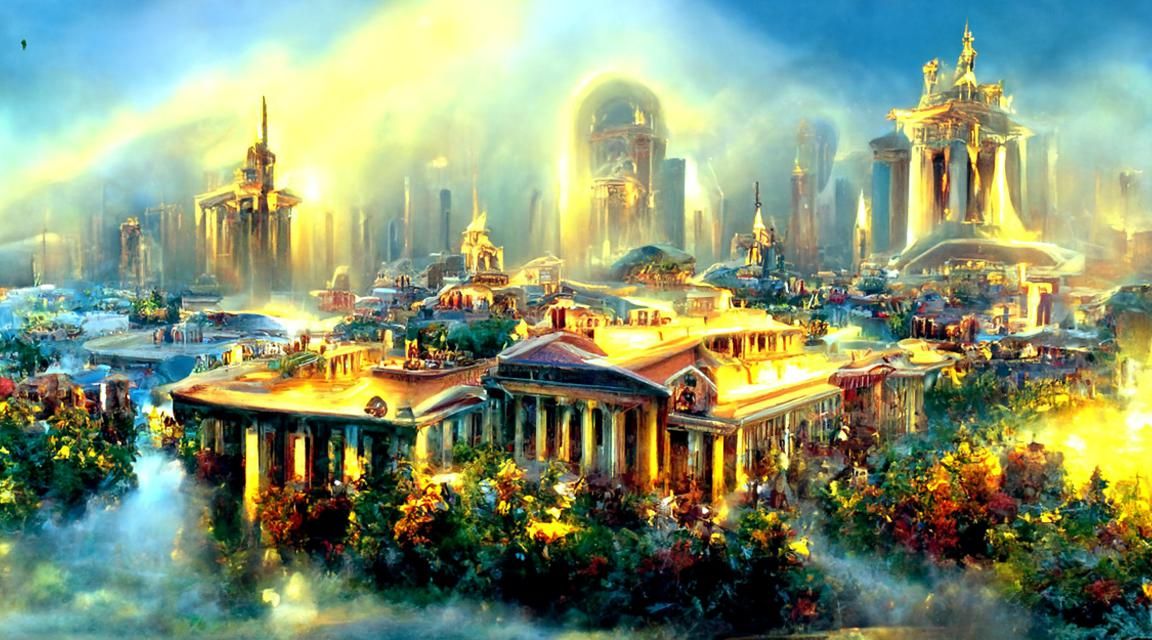 High-Tech Greek City in Ethereal Golden Hour