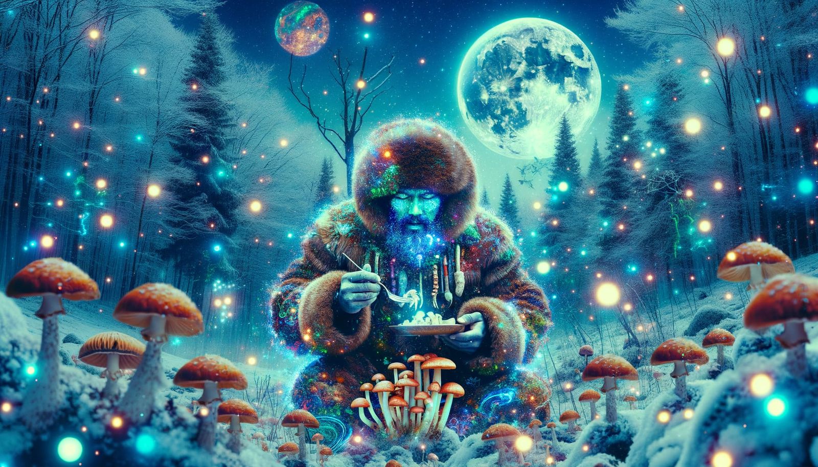 Ethereal Post-Apocalyptic Winter Scene with Holographic Figu...