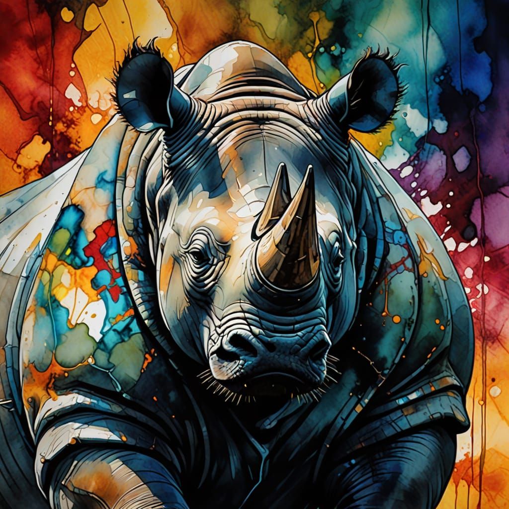 Confident Rhino in Stylized Comic Book Art