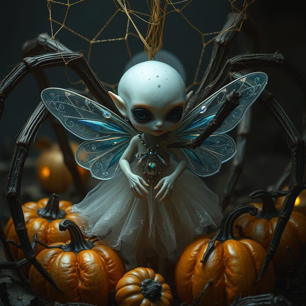 Alien Fairy Caught in Spider Web