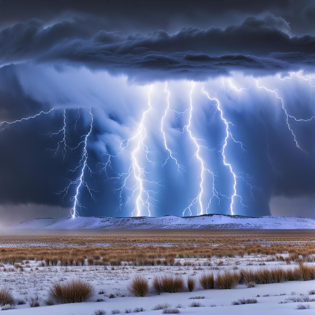 “”"“”INTENSE SEVERE THUNDERSTORM “ LOTS OF LIGHTNING “ MOVING ACROSS SNOW COVERED PRAIRIE”DENSE FOG RISING “ FLOODING" t...