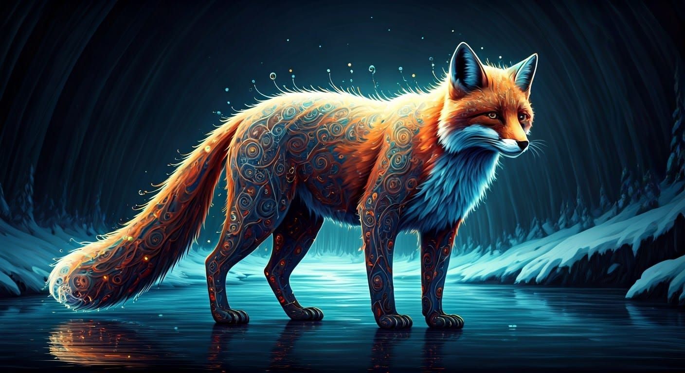 Surreal Panther Fox Flowing Water Silhouette