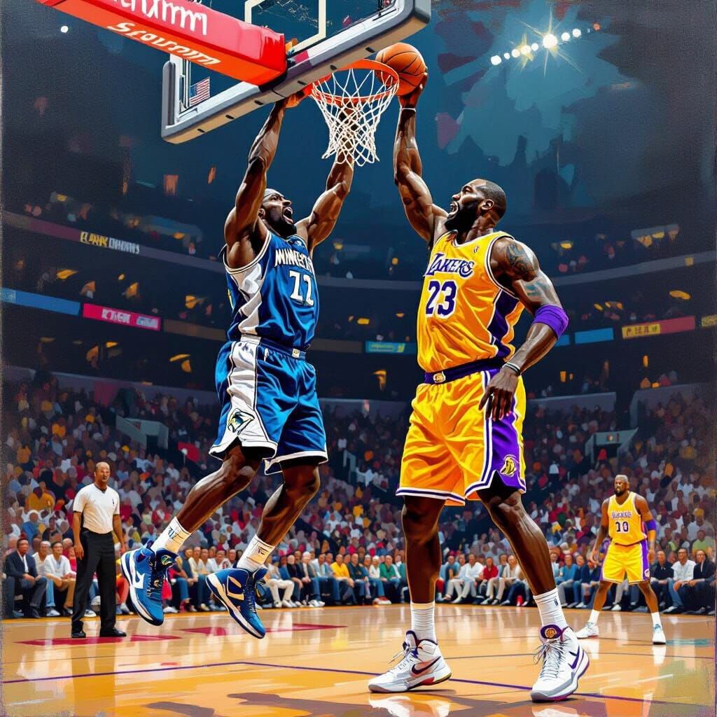 Kevin Garnett Dunks, Bold Brushstrokes and Vibrant Colors