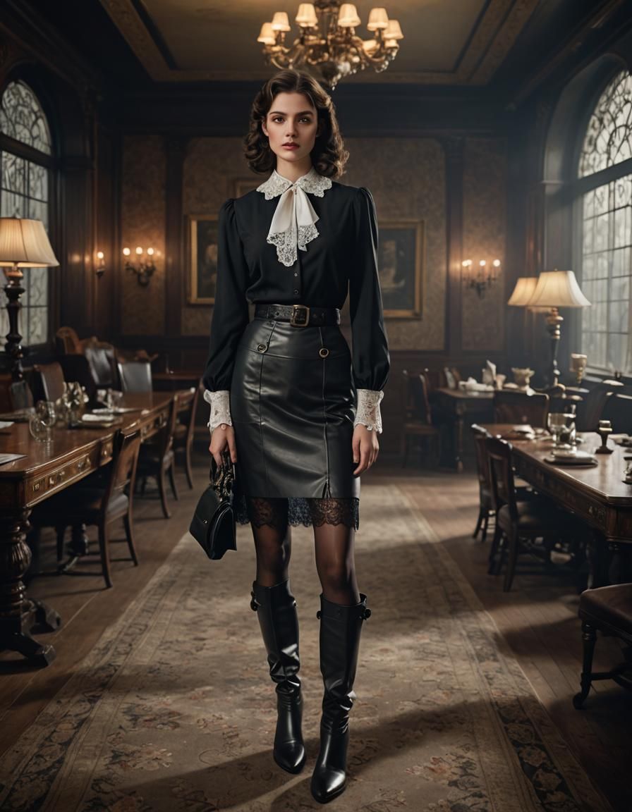 Confident Brunette in Business Skirt, Syd Mead Style