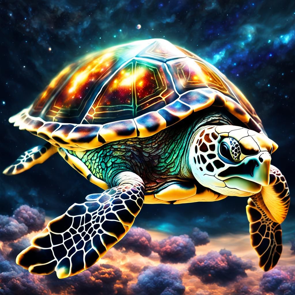 Sea Turtle with Stained Glass Shell in Galaxy