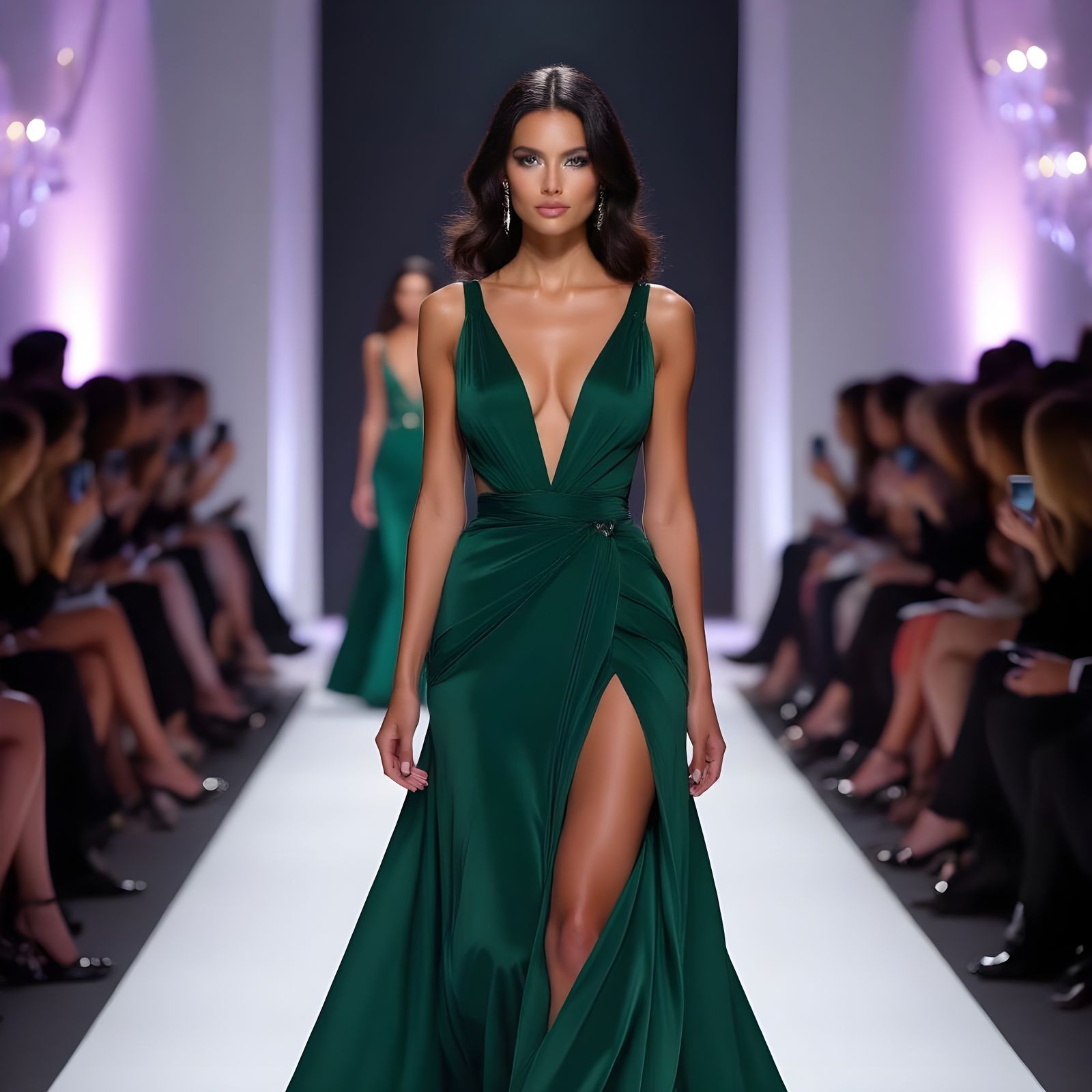 Haute Couture Fashion Model on Night Runway