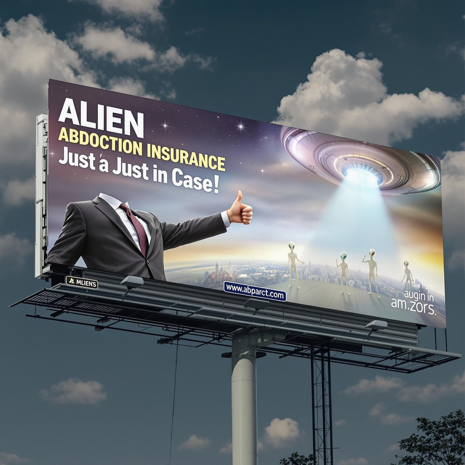 Alien Abduction Insurance Billboard in Futuristic Style