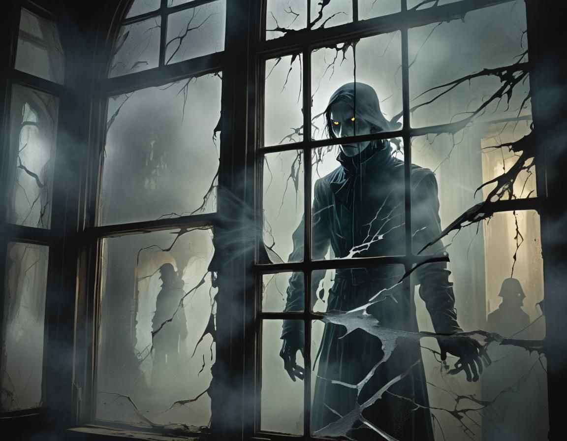 Dark Fantasy Figure in Abandoned Mansion, Comic Style