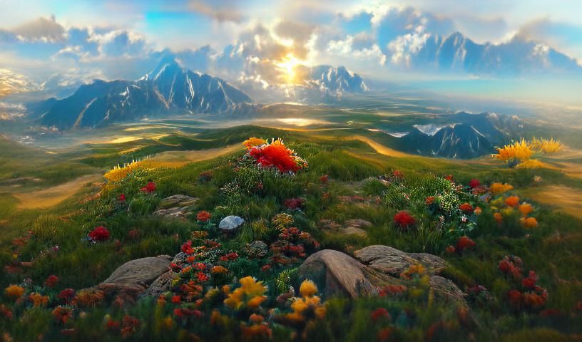 Vast Prairie Vista with Wild Red Flowers