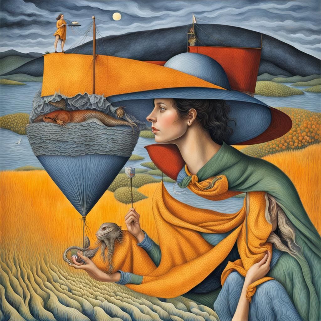 Surreal Restaurant Scene with Beautiful Aliens in Magical Re...