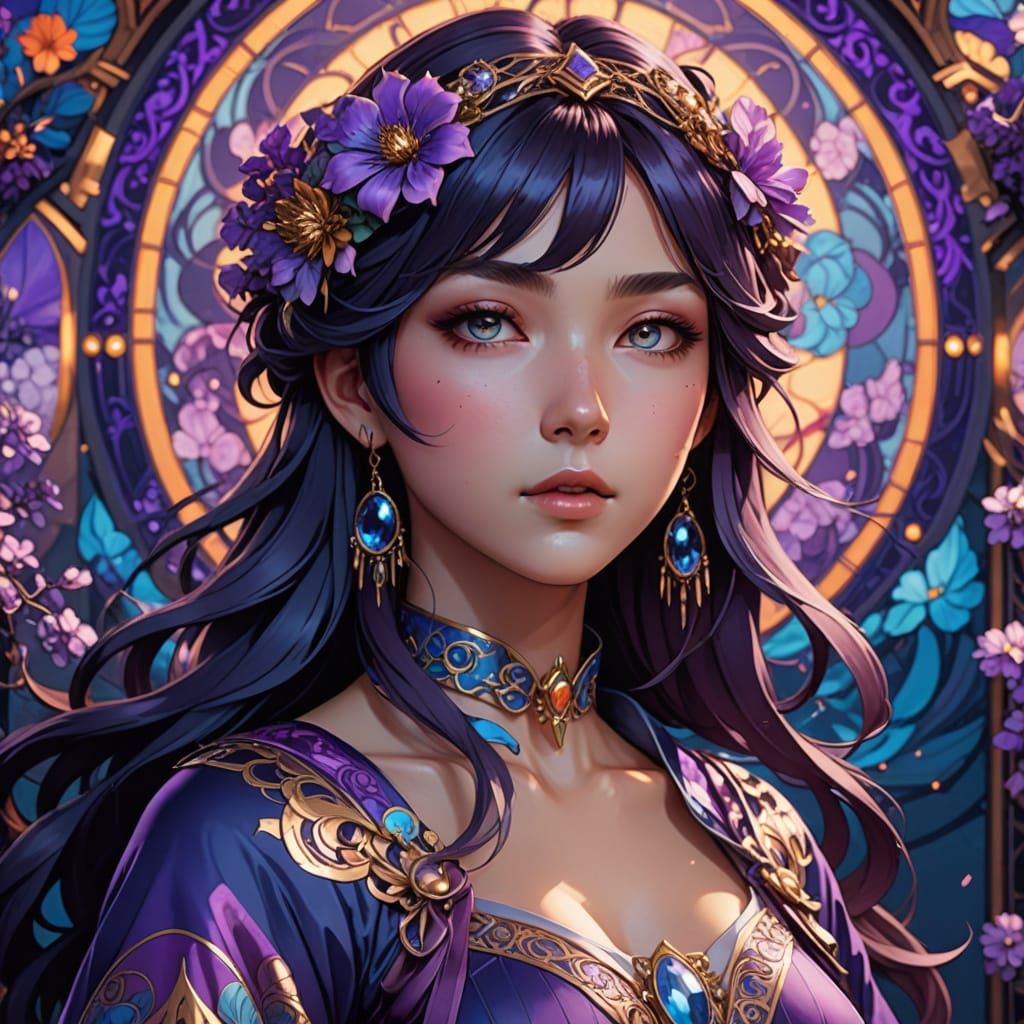 Anime Goddess Radiates Ethereal Beauty in Dreamy Background