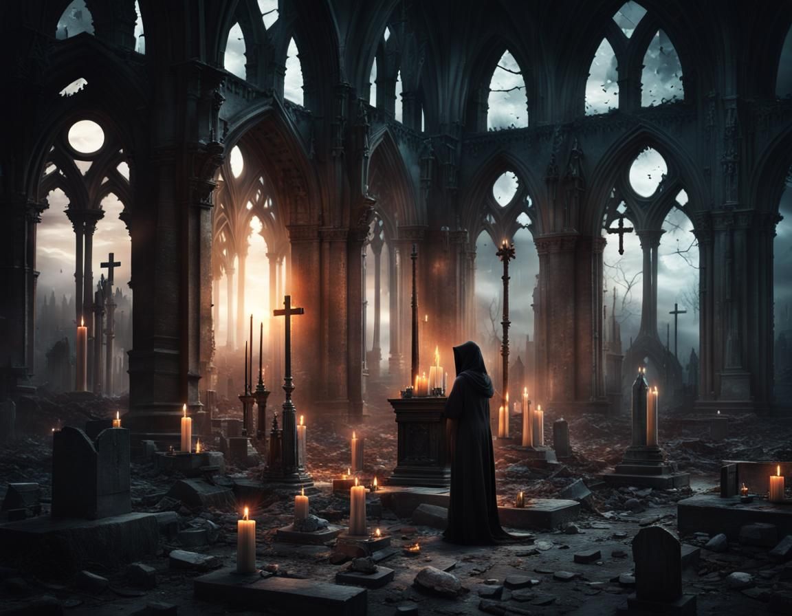 Gothic Temple Ruins at Night: A Digital Painting