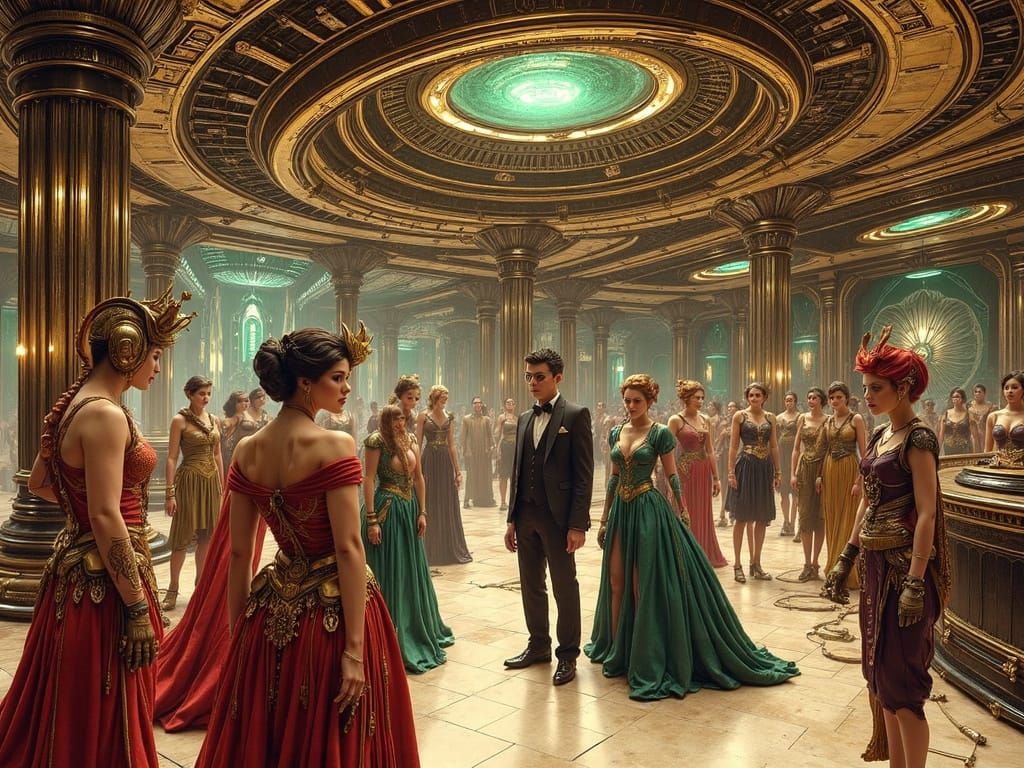 Art Deco Space Station Gathering in Rococo Style