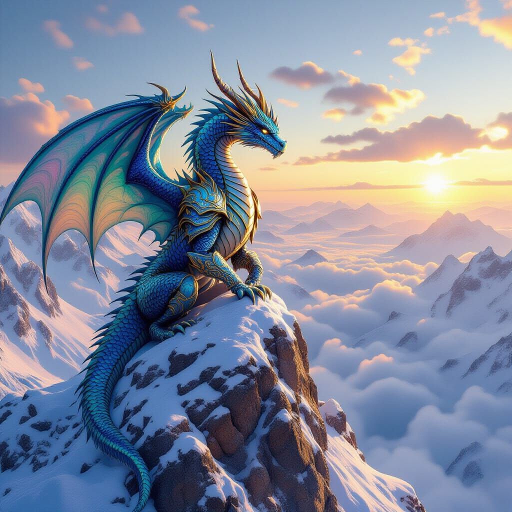 Majestic Dragon Surveys Cloud Valley: Hyperrealism