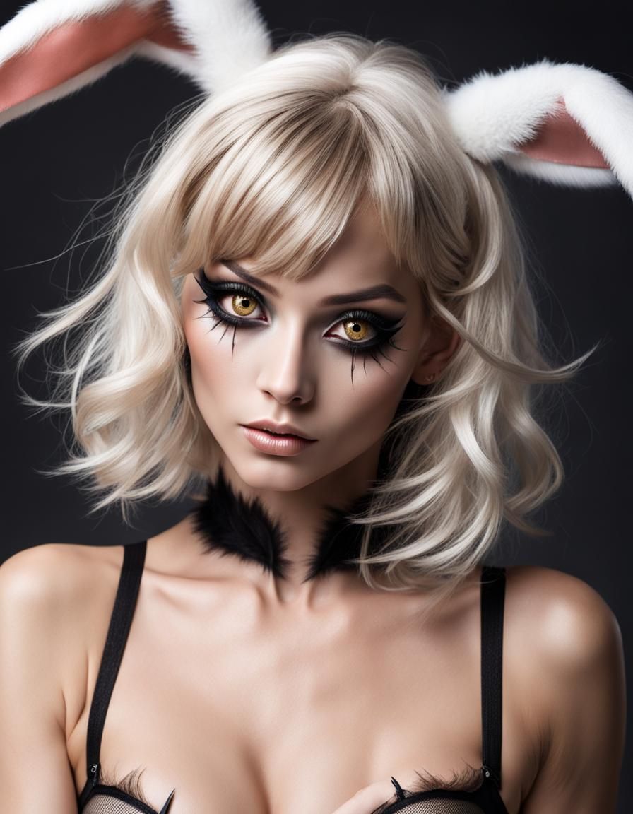 Expressive Girl with Goat Horns and Bunny Theme