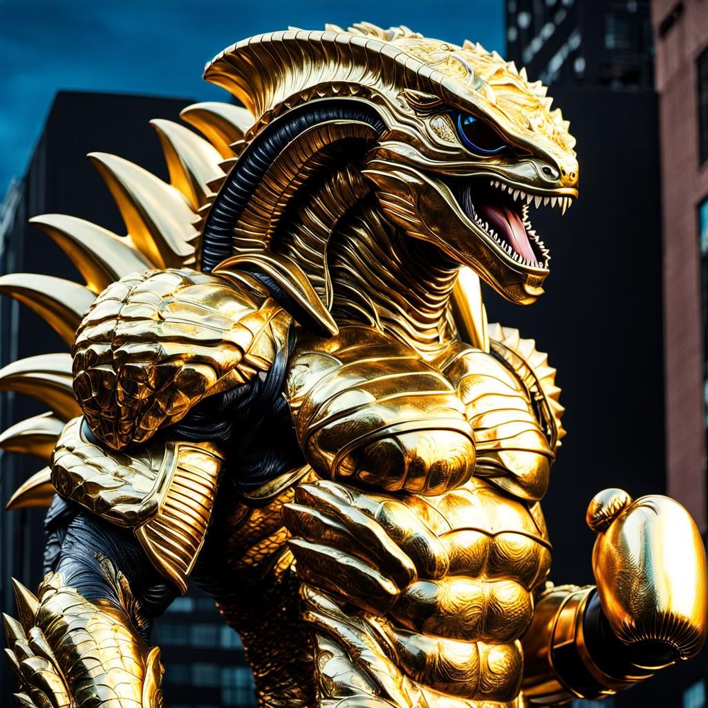 Golden Oscar Rocky Xenomorph Godzilla Statue