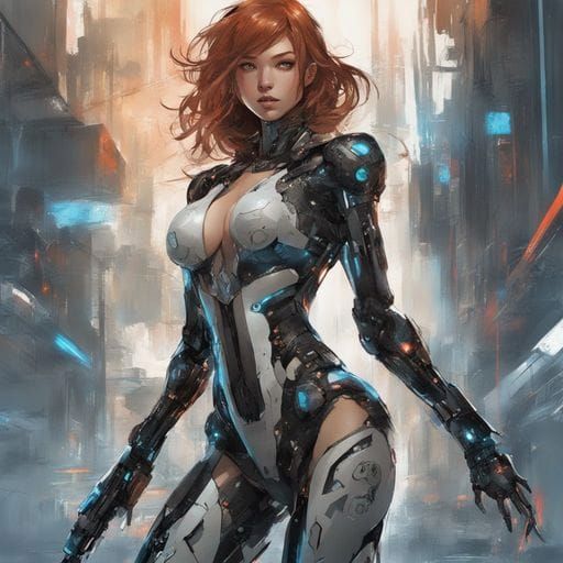 Futuristic Cyborg Girl Portrait in Splash Art Style