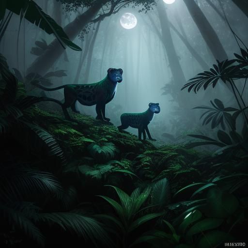 Jaguar in Rainforest at Night: Hyper-Realistic Concept Art