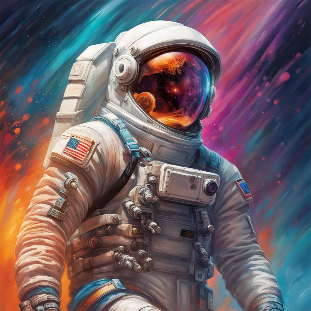 Hyperrealistic Spacewalker in Splash Art Style