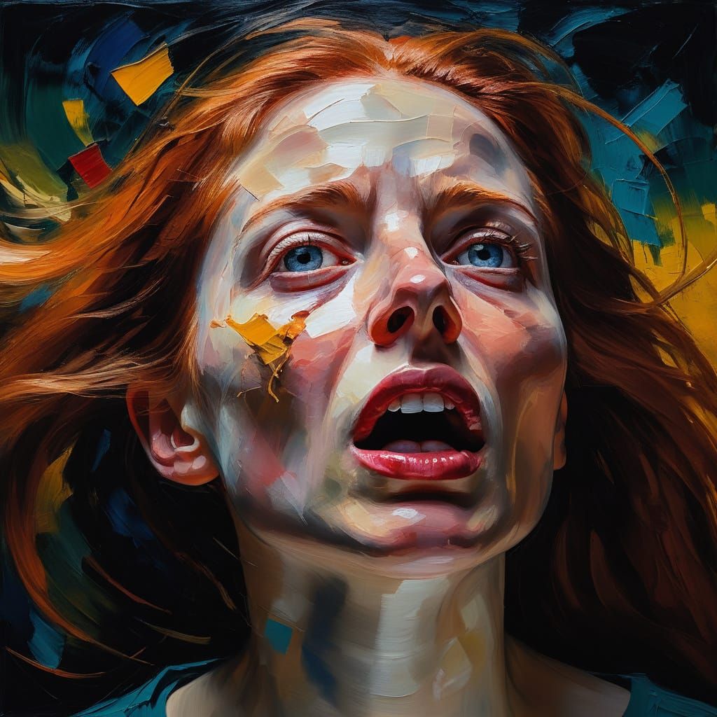 Distorted Portrait of a Woman in Emotional Turmoil