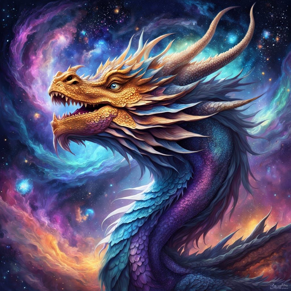 Celestial Dragon Amidst Swirling Galaxies