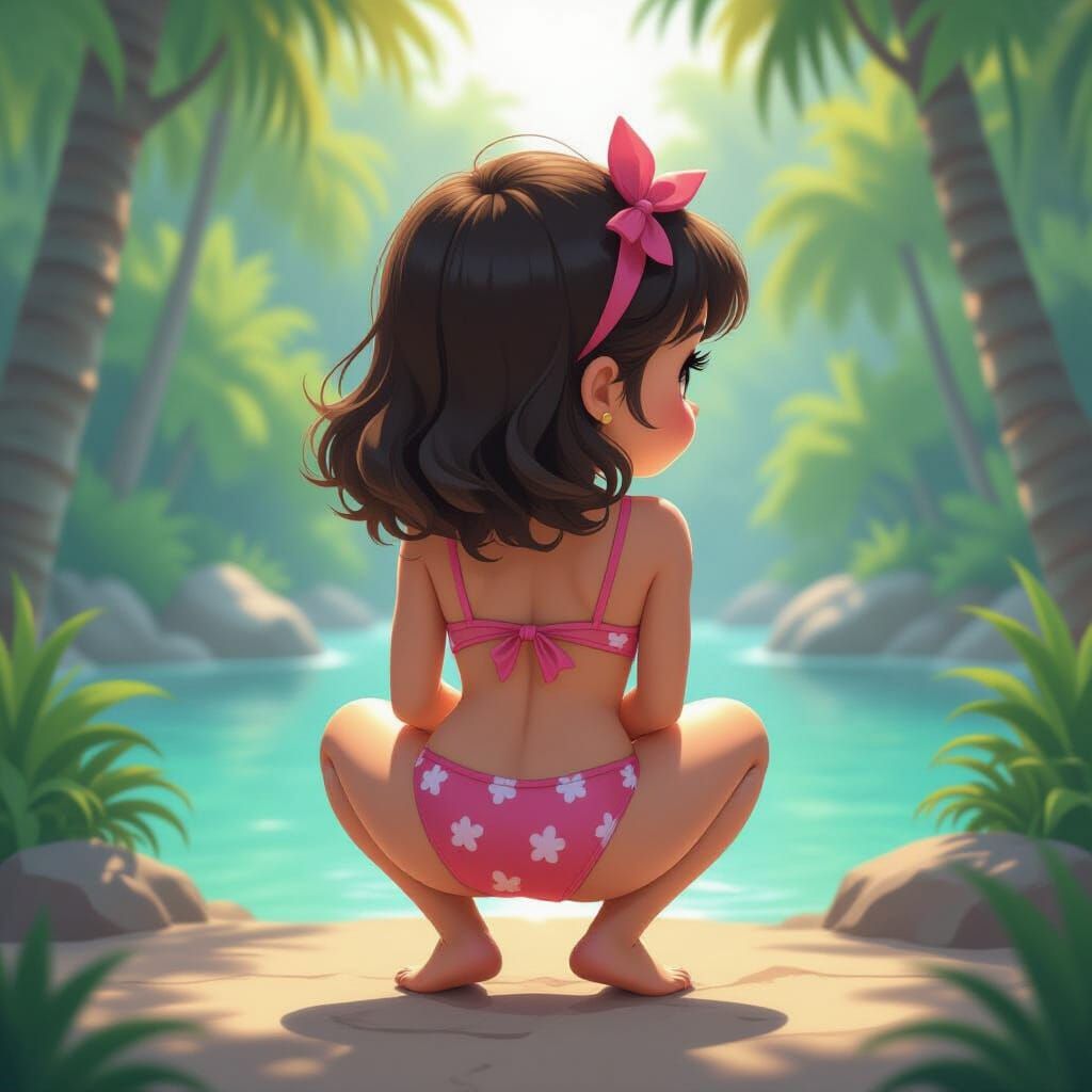 Chibi Girl in Bathing Suit: Animated Fantasy Art