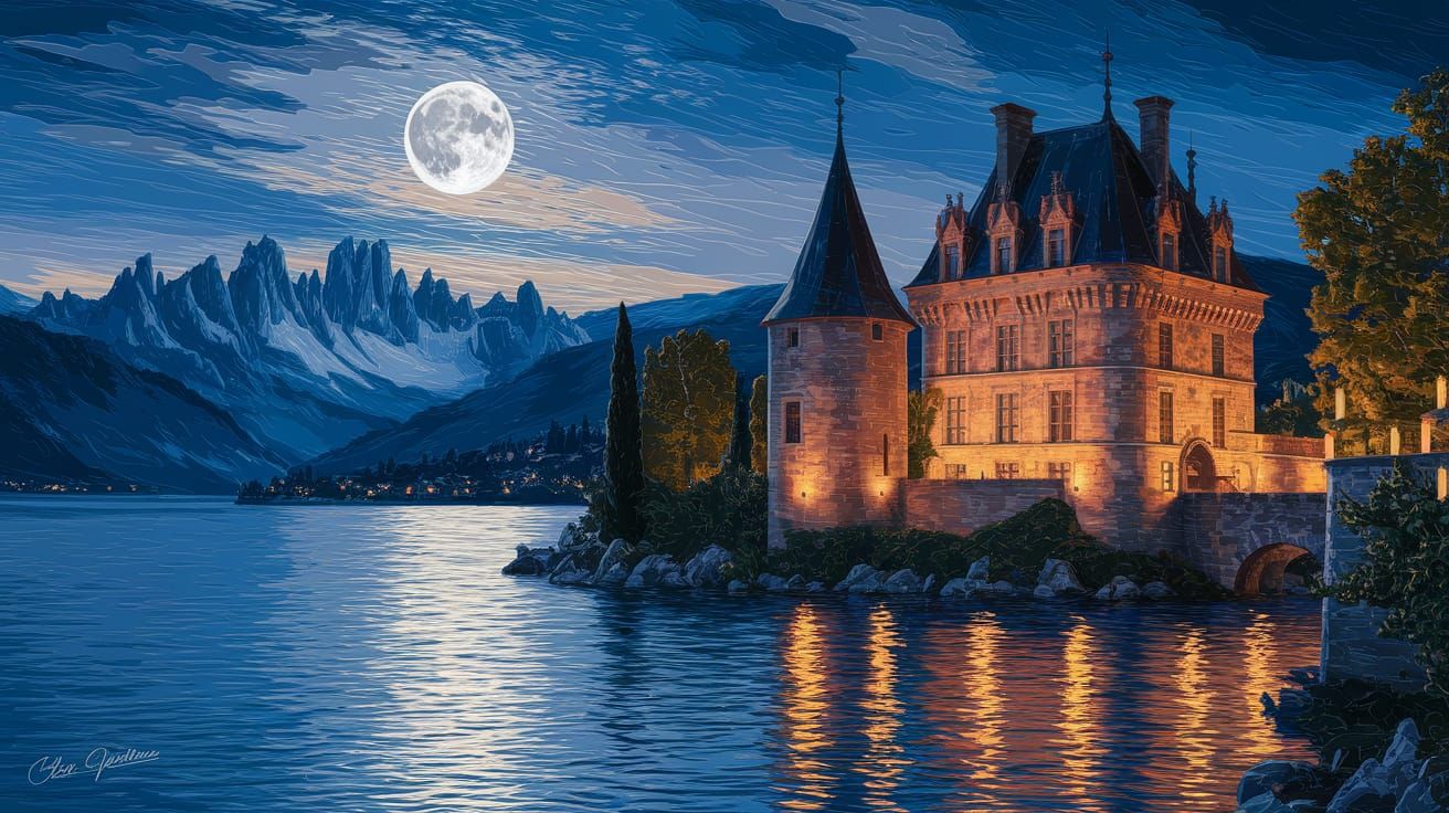 Château de Chillon at Twilight: A Digital Painting