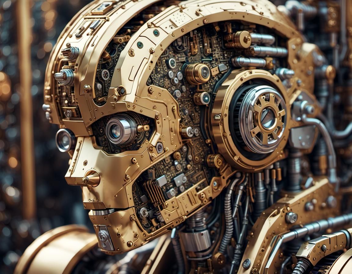 Neo Gold Robot in Diesel-Punk Art-Deco Style