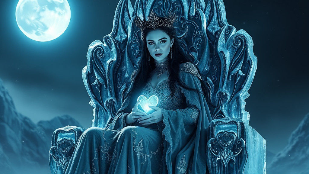 Ice Witch Queen on Glacial Throne, Mystical HDR Art