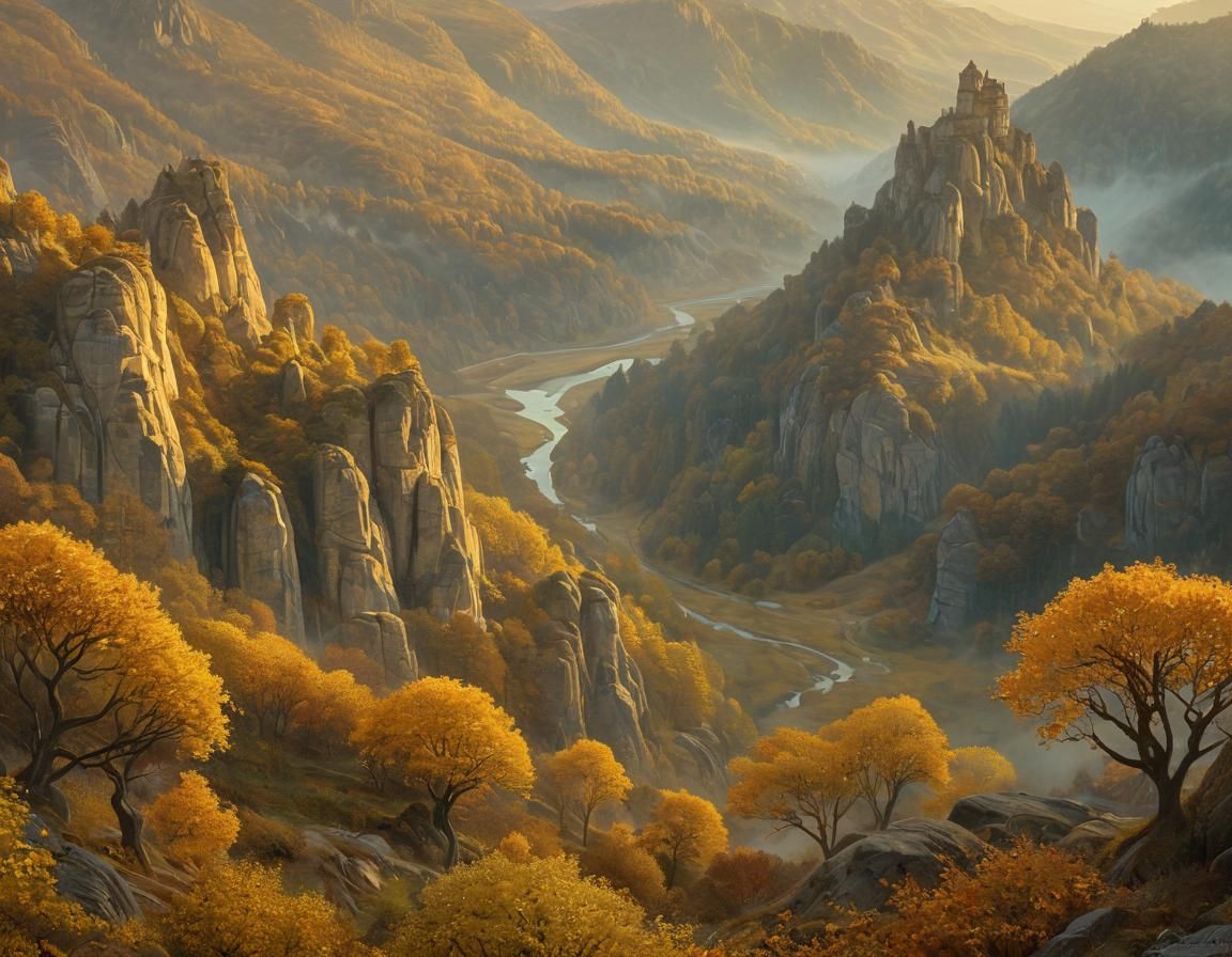 Elbe Sandstone Mountains in Mystical Autumn Fog