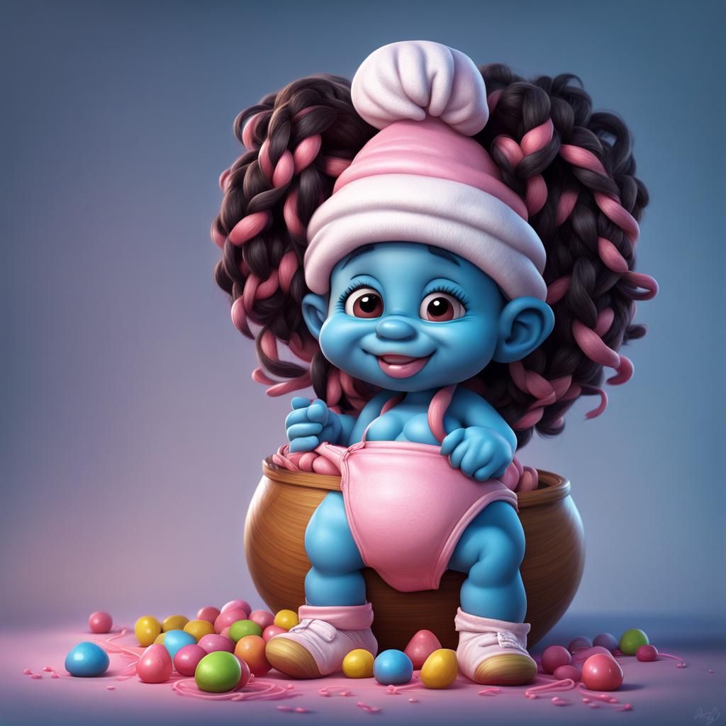 Pink Baby Smurf with Braids in Candy Art