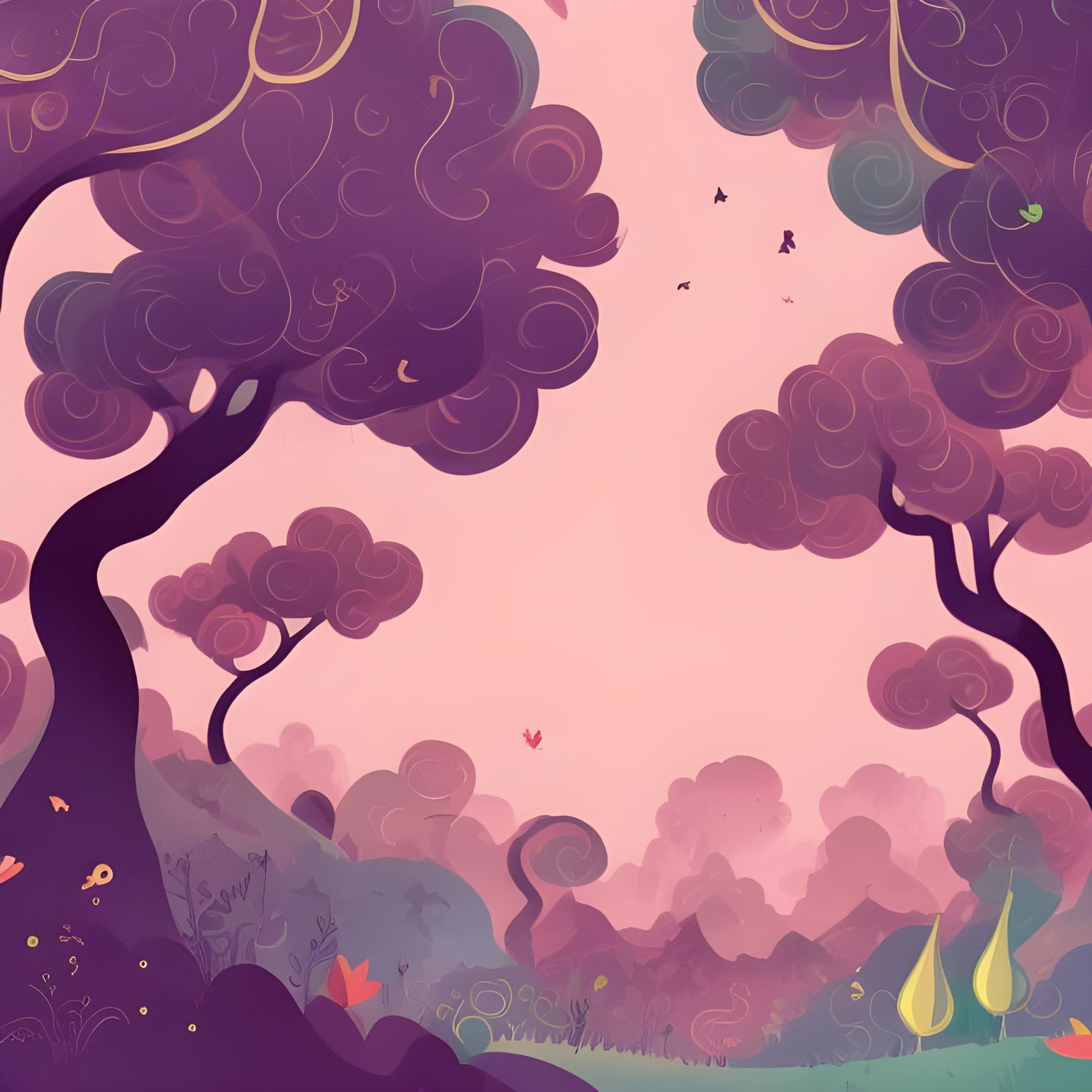 Whimsical Magical Forest Digital Illustration