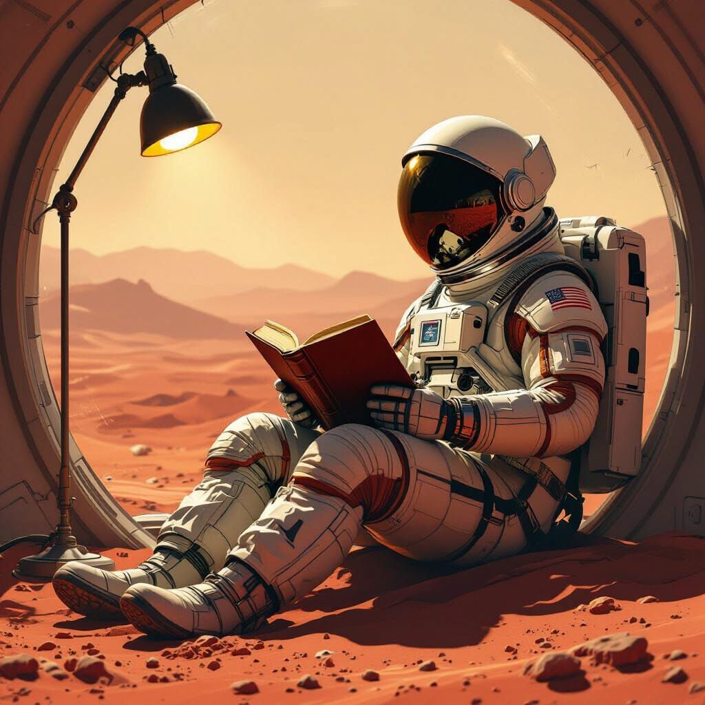 Astronaut Reading in Mars Biodome Concept Art