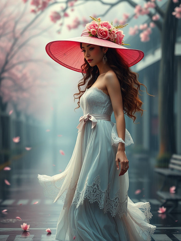 Elegant Woman in Pink Hat, Impressionist Portrait