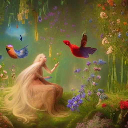 Nightingale Sings in Floral Stargazing Platform