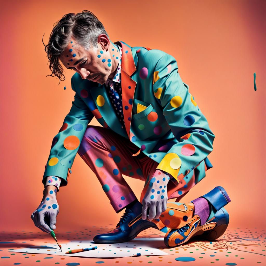 Man in Colorful Construction Paper Suit, Hyperrealistic Art