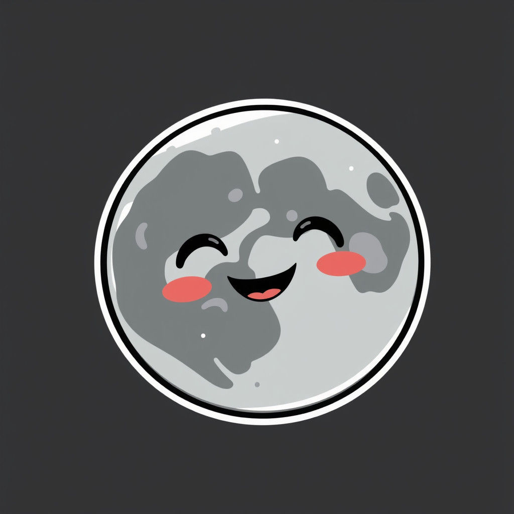 Cute Kawaii Moon Cartoon Sticker Illustration