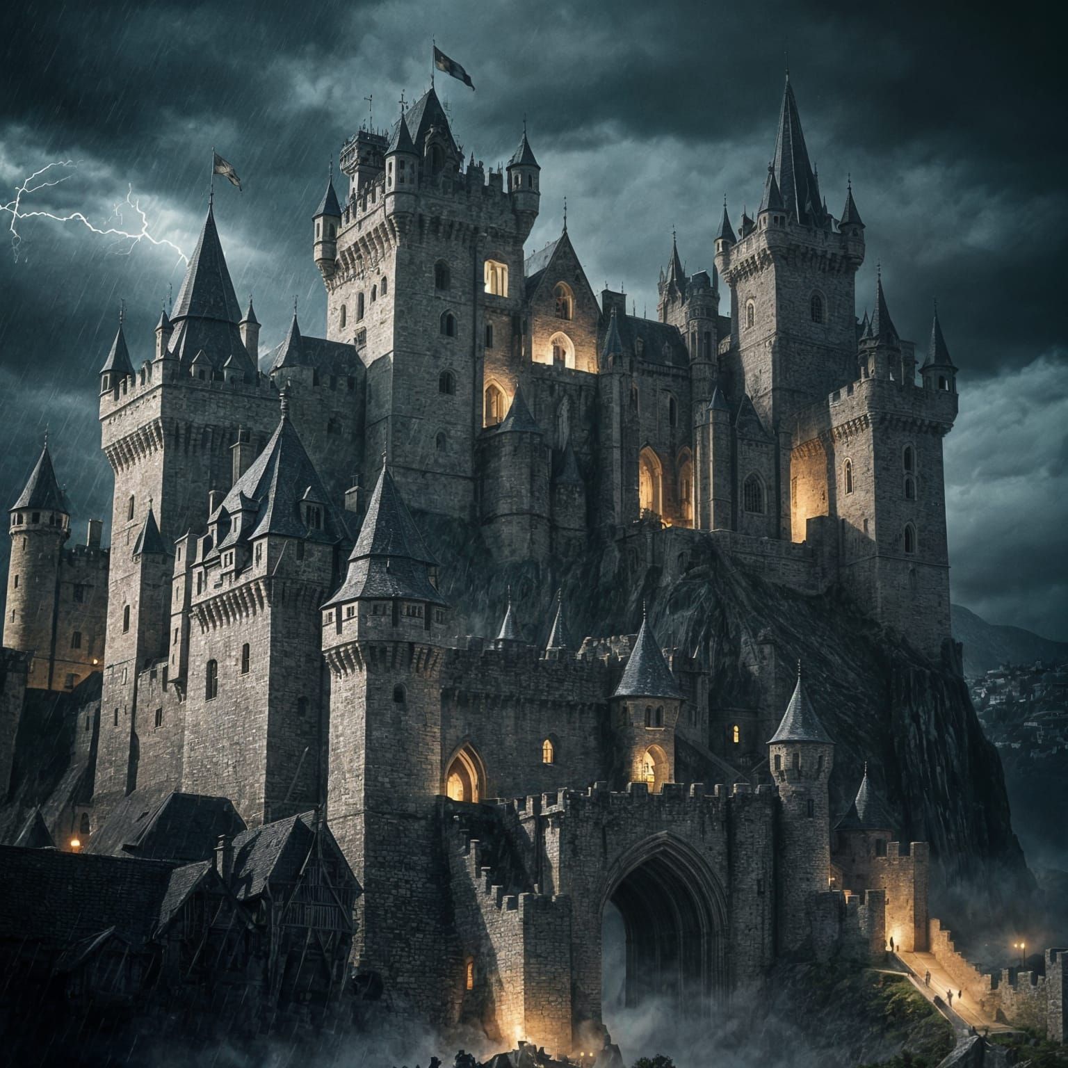 Stormy Medieval Kingdom at Night: A Cinematic Vision