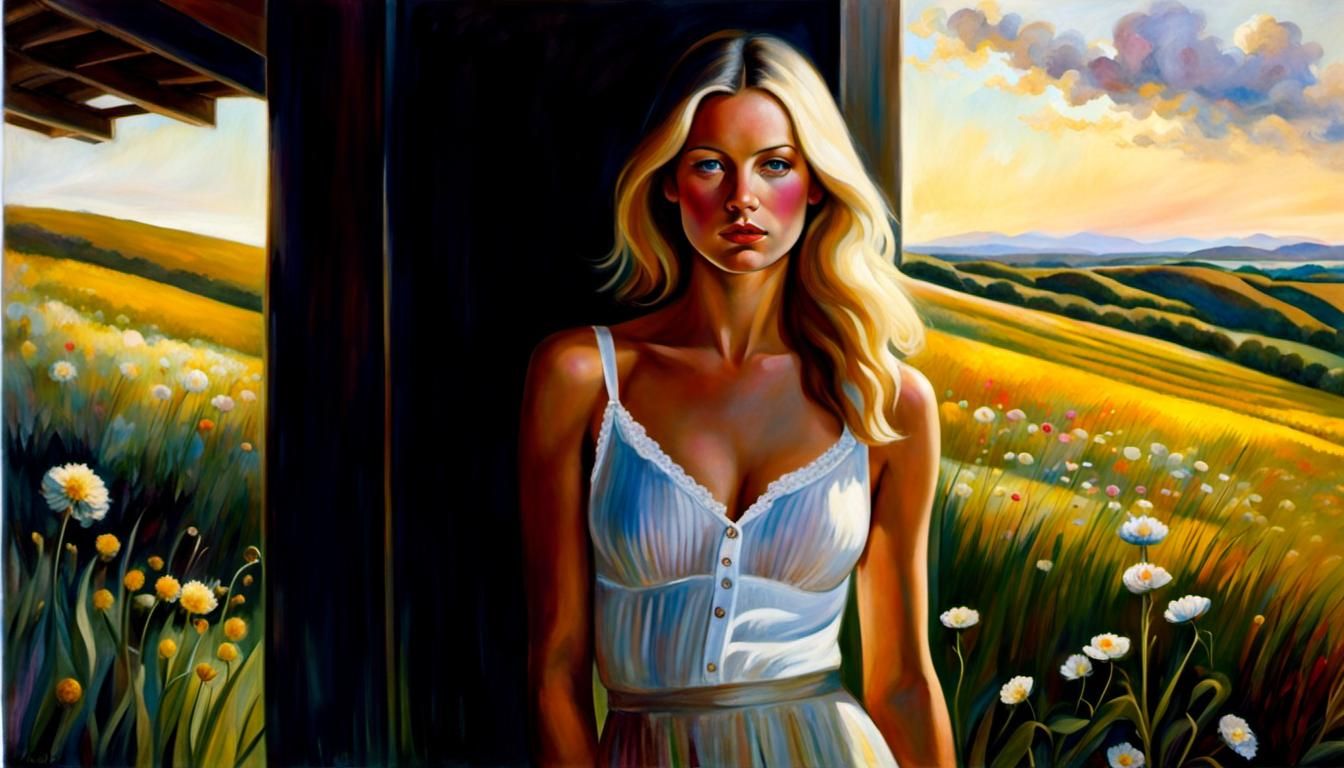 Alpine Meadow Sunset in Wyeth Style