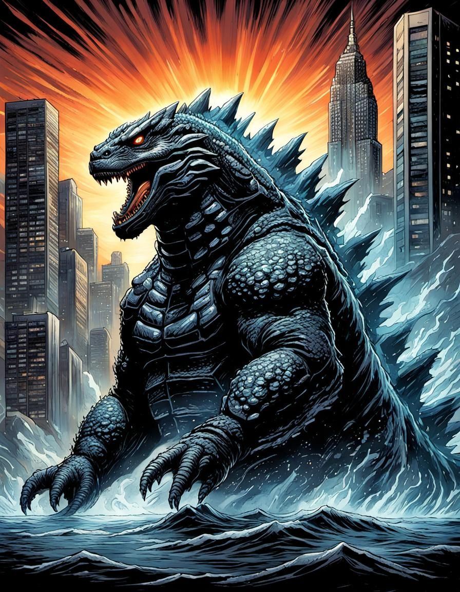 hyper realistic, perfect, smooth, Godzilla
