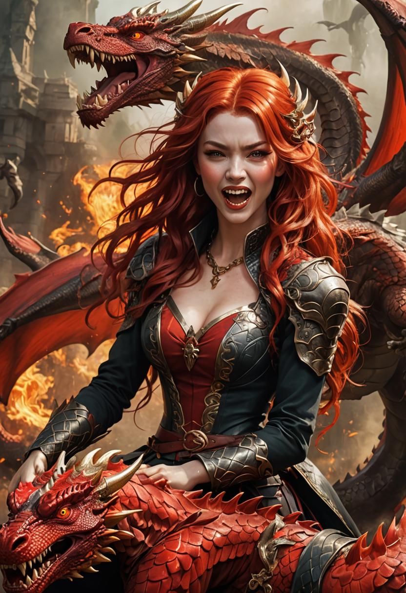 Red-Haired Woman with Open-Mouthed Red Dragon