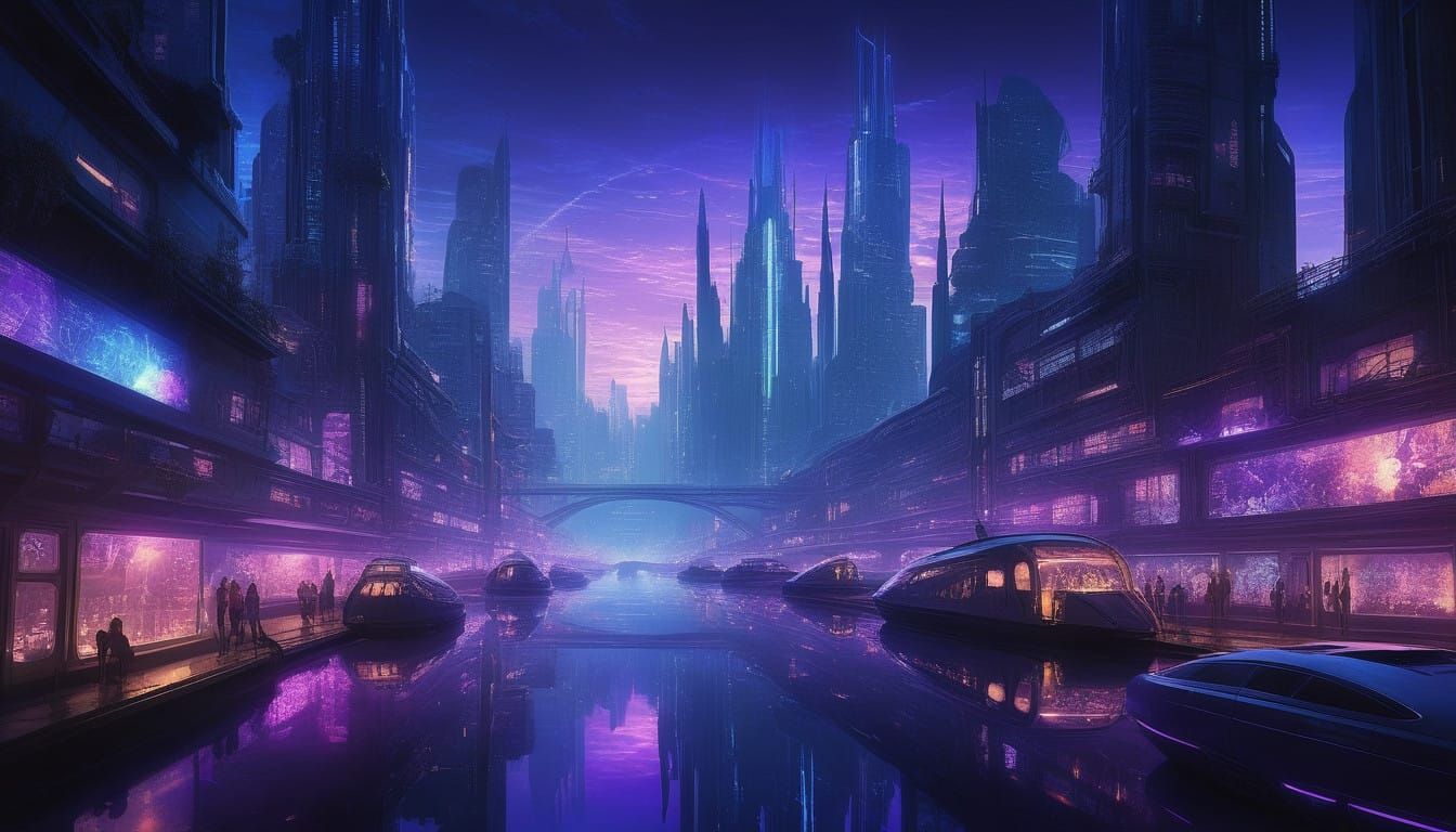 Ethereal Futuristic Cityscape Under Iridescent Twilight